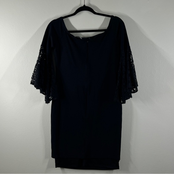 BAR III Women’s Size L Black Midi Dress Lace Bell Sleeves - Picture 3 of 7